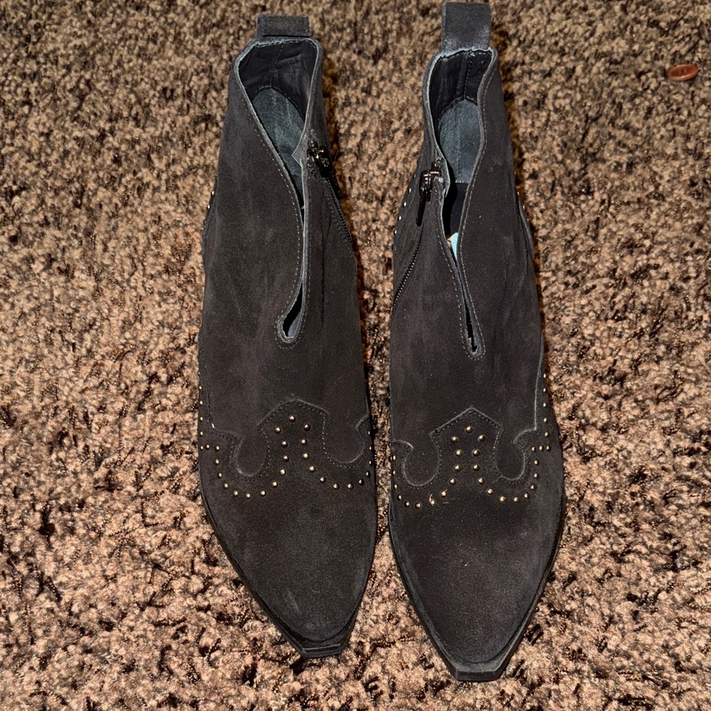 Black Suede Ankle Booties with Stud Detail - Women's